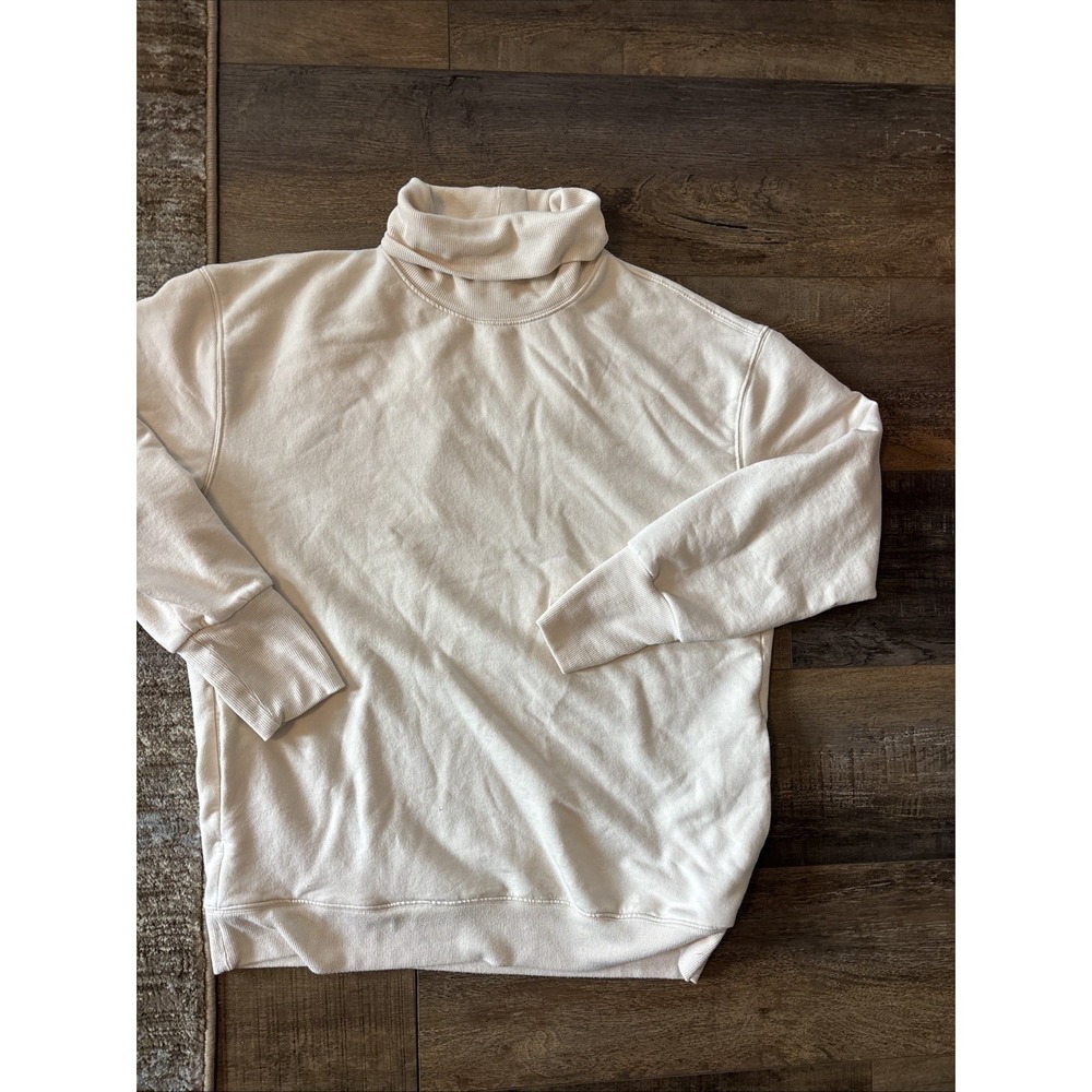 Athleta Pullover Shirt Women Small Cream Balance Cowl Turtleneck Pockets Lounge